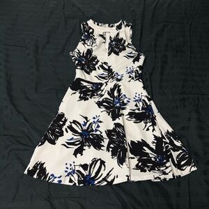 Aqua White Floral Fit-and-Flare Dress with Black & Blue Accents